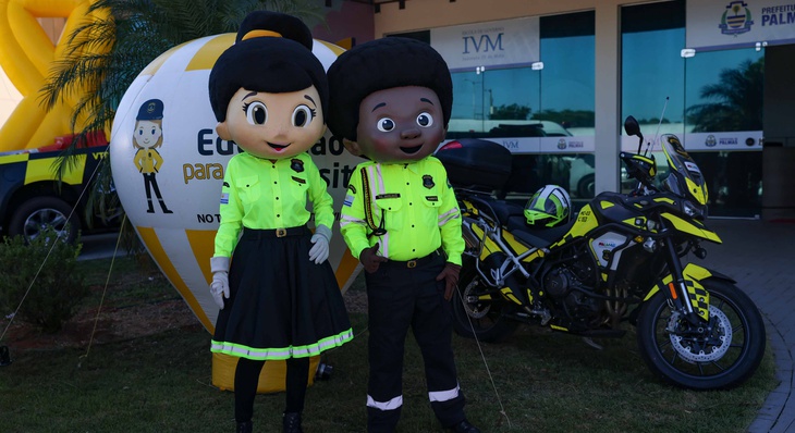 Os mascotes Vidinha e Amarelinho estarão nas ações de conscientização da população  durante a Campanha " Paz no Trânsito começa por você" do Maio Amarelo