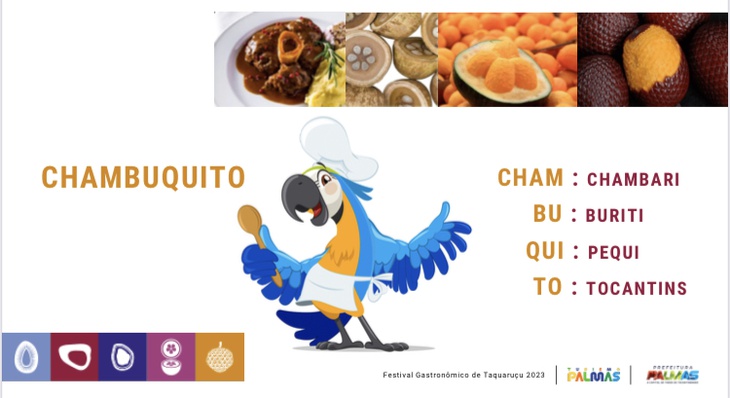 Chambuquito o mais novo mascote do 17° Festival Gastronômico, a ararinha canindé chef de cozinha