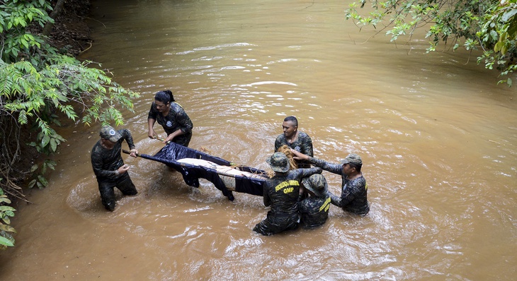 Durante a operação de resgate, que envolveu dez homens da Guarda Metropolitana Ambiental de Palmas, foi usada uma rede e uma padiola