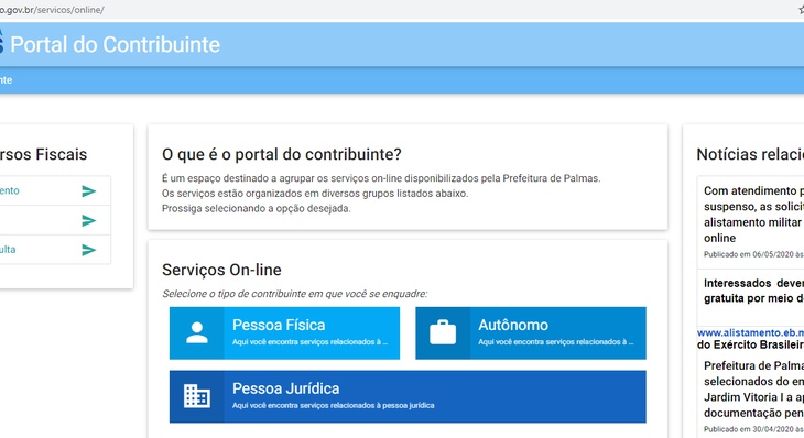 O acesso à página é simples: após selecionar o Portal do Contribuinte, abrirá o menu inicial, bastando clicar na opção ‘Todos os Serviços’