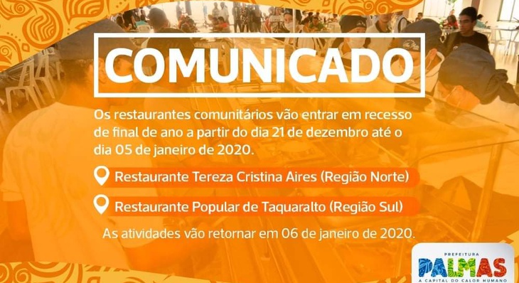 Os restaurantes funcionam de segunda a sexta, das 11 às 14 horas, com refeição pelo valor de R$ 3,00