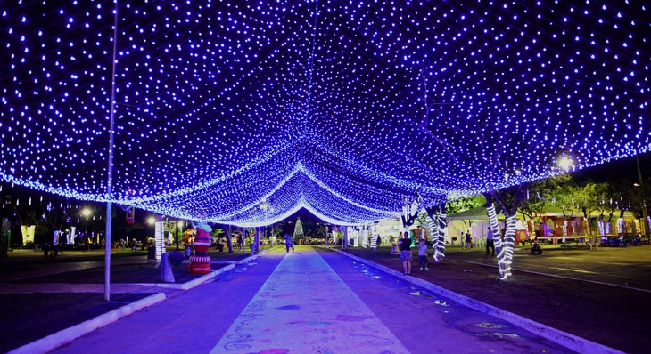 Túnel de LED chama atenção dos visitantes na entrada do Parque Cesamar