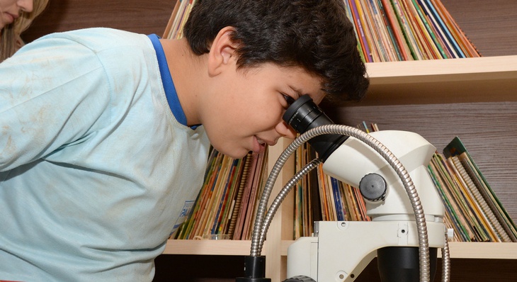 Os alunos tiveram ainda a oportunidade de ver o mosquito palha através do microscópio 