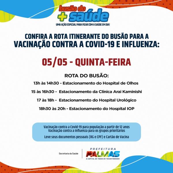 Equipe do Mais Saúde de Palmas irá imunizar contra a Covid-19 e Influenza