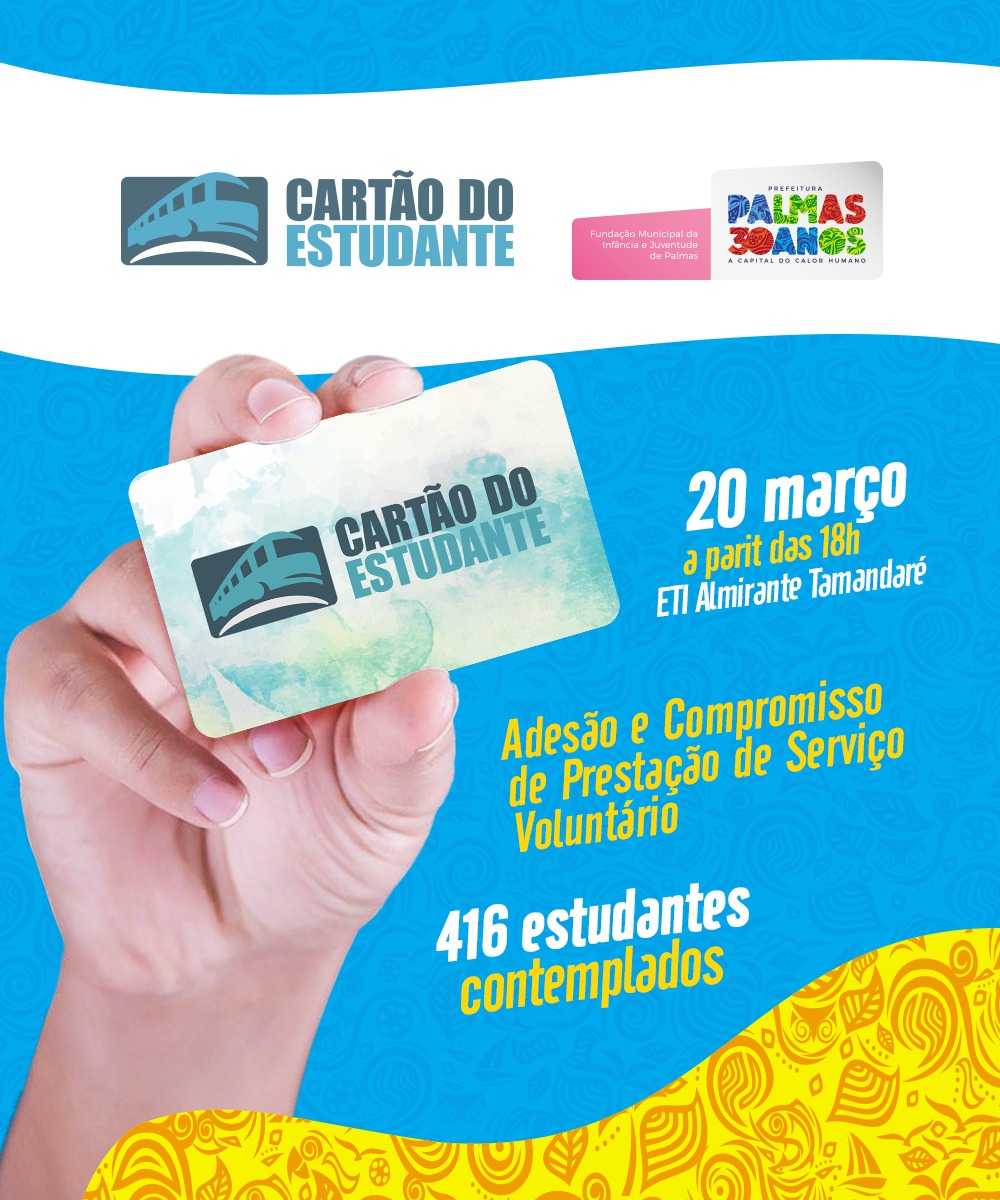 Prefeitura de Palmas convoca beneficiários do Cartão do Estudante para assinatura de termo