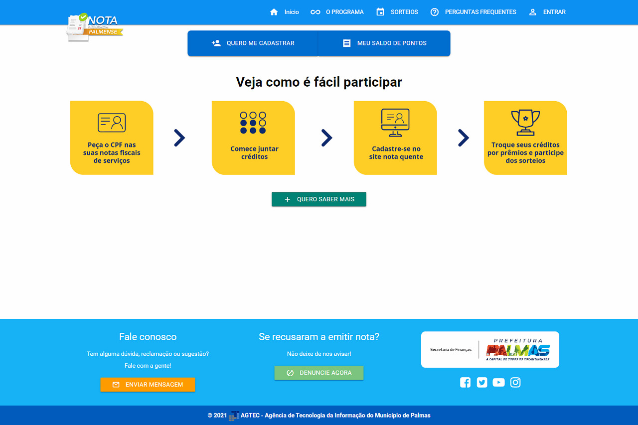 Sorteio do Nota Palmense Premiada será neste sábado, 15