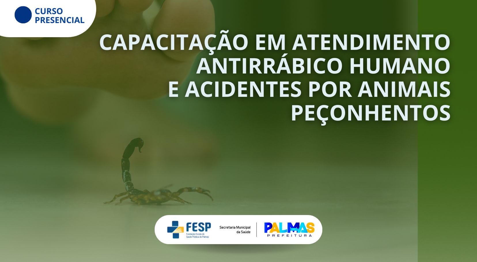 Inscrições abertas para capacitação em Palmas em Atendimento Antirrábico Humano e Acidentes com Animais  Peçonhentos