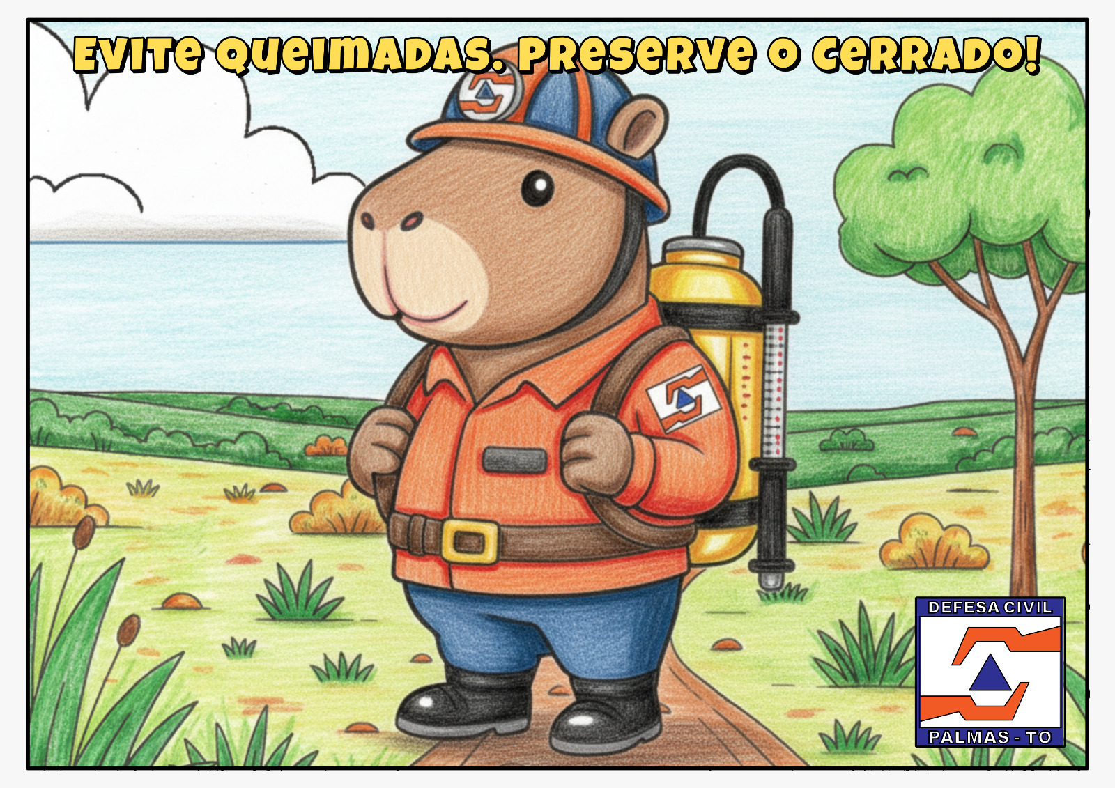 Ao final, foi distribuído um desenho para colorir com o mascote da Defesa Civil que traz o telefone de contato 153 -Foto: Defesa Civil de Palmas