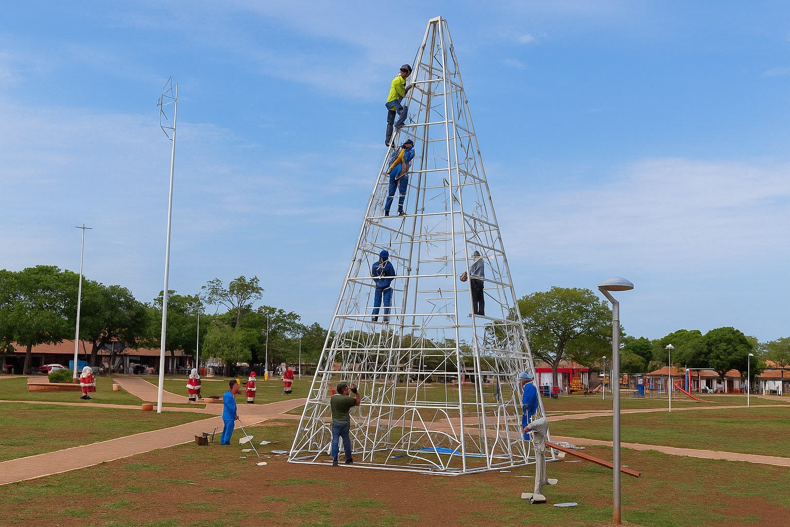 Equipe começa a instalar a árvore de Natal no Parque Cesamar