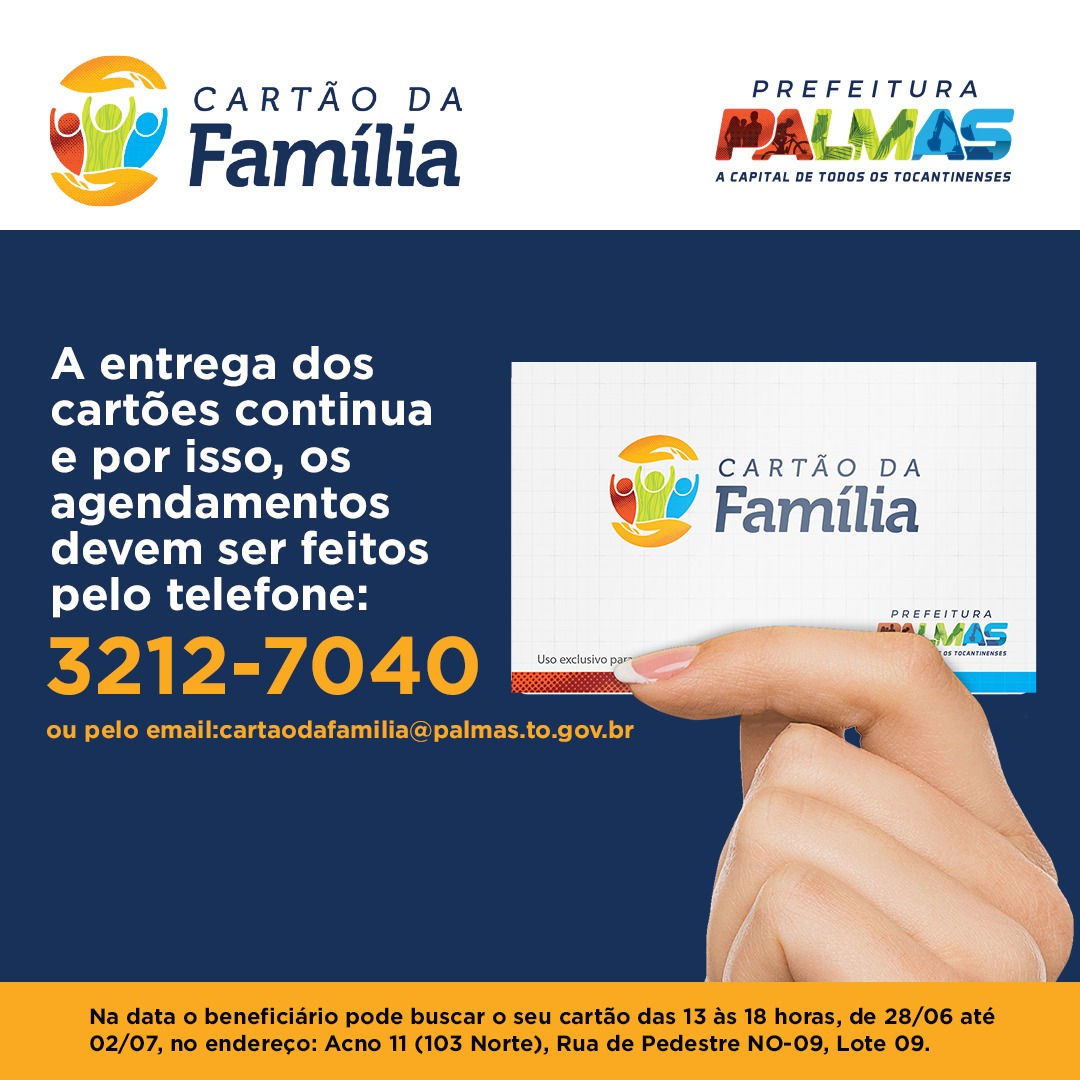 Sedes prorroga entrega do Cartão da Família até o dia 09 de julho