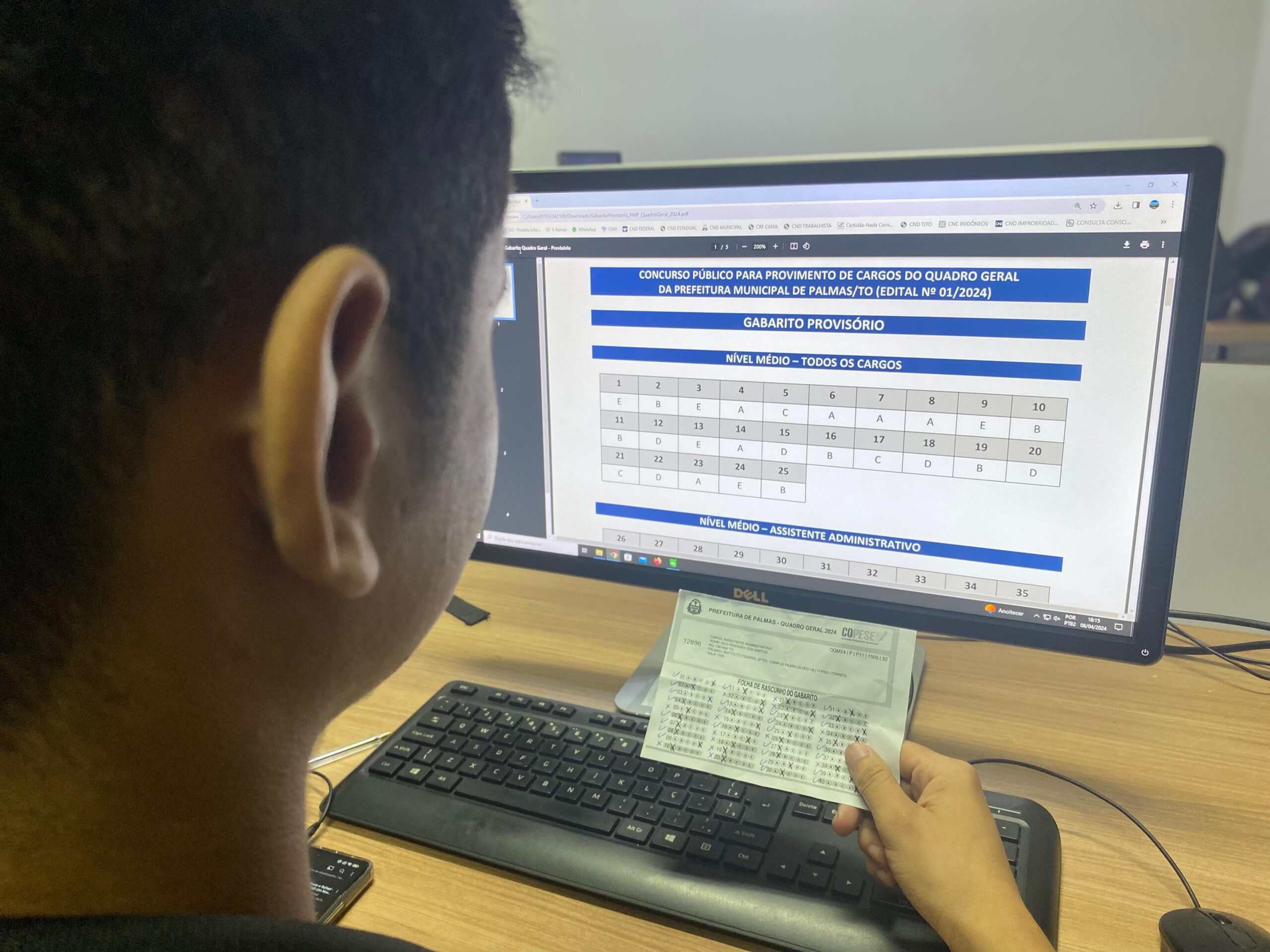 Banca divulga gabaritos provisórios do concurso do Quadro Geral