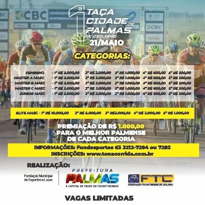 1ª Taça Cidade de Palmas de Ciclismo está com inscrições abertas