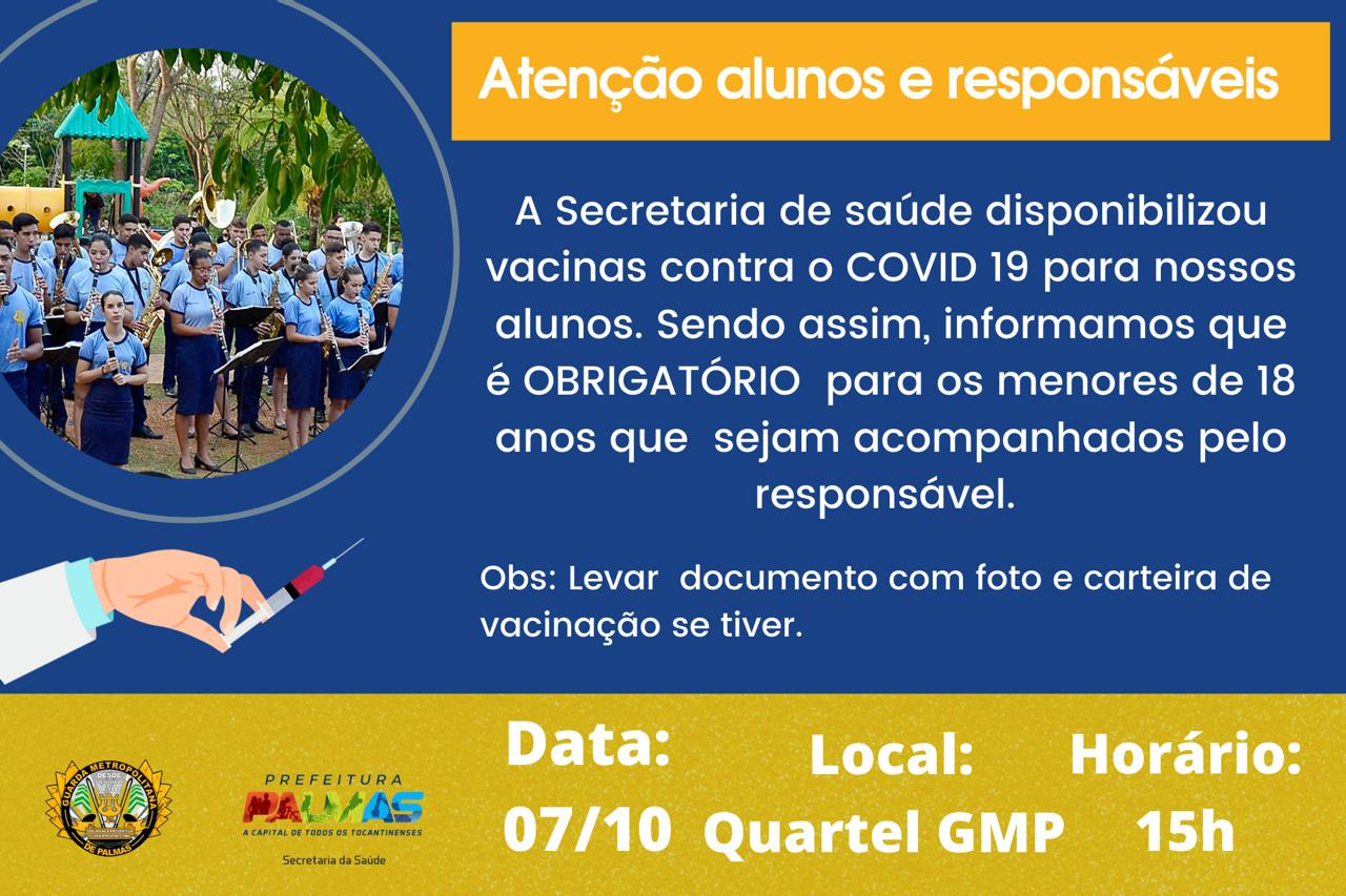 Prefeitura de Palmas vacina alunos da Escola de Música da GMP contra Covid-19 nesta quinta, 07