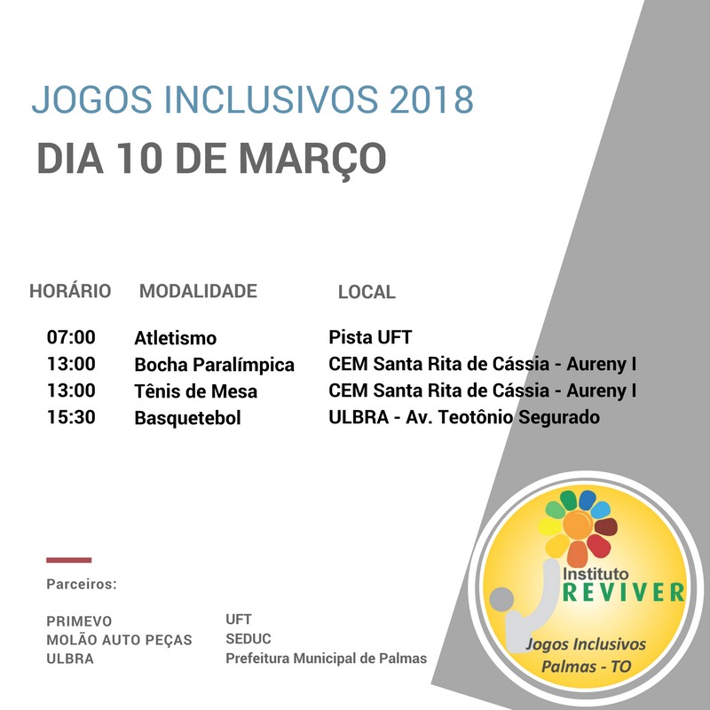 I Jogos Inclusivos de Palmas da Pessoa com Deficiência acontece neste sábado, 10