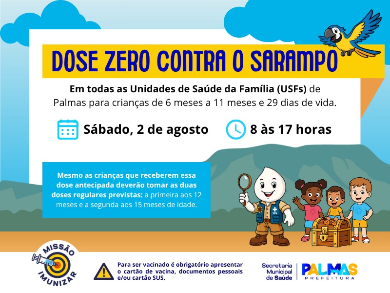 Prefeitura de Palmas inicia aplicação da dose zero da vacina contra o sarampo neste sábado, 2