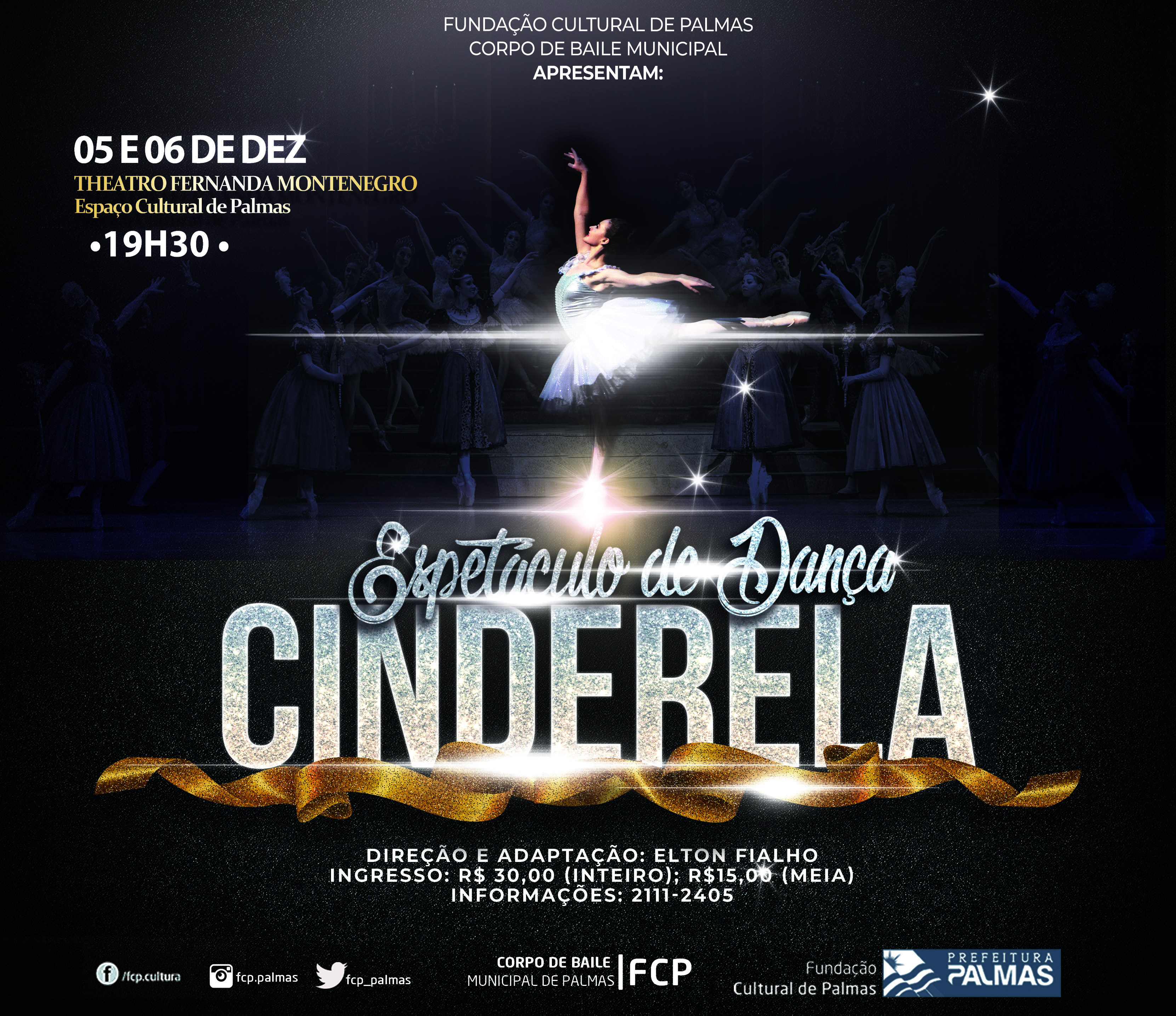 Corpo de Baile Municipal apresenta Cinderela nesta quarta e quinta, 05 e 06, no Theatro Fernanda Montenegro