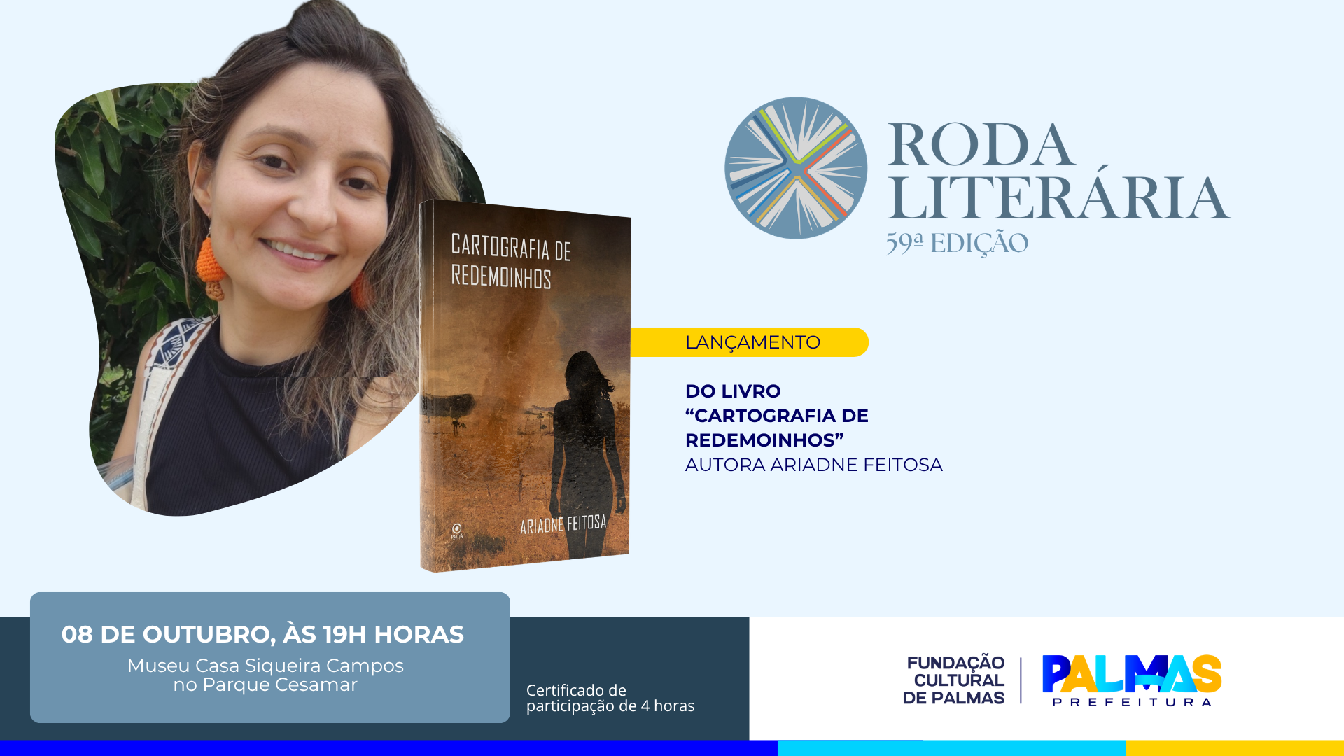 Roda Literária lança livro ‘Cartografia de Redemoinhos’, de Ariadne Feitosa, nesta quinta, 8