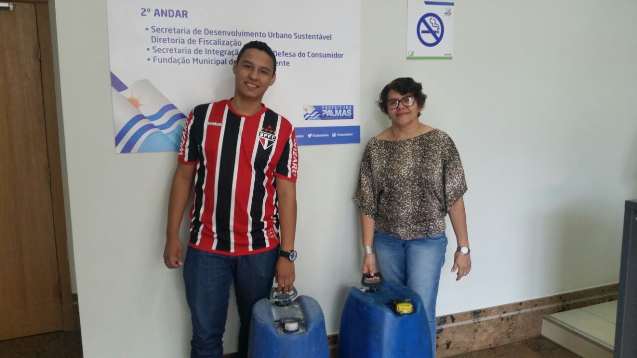 Cem litros de óleo usado recolhidos pela FMA são destinados ao projeto Palmas que te Acolhe