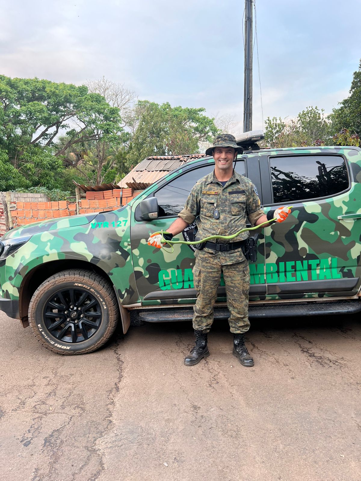 Agente ambiental captura cobra cipó na aréa urbana da Capital
