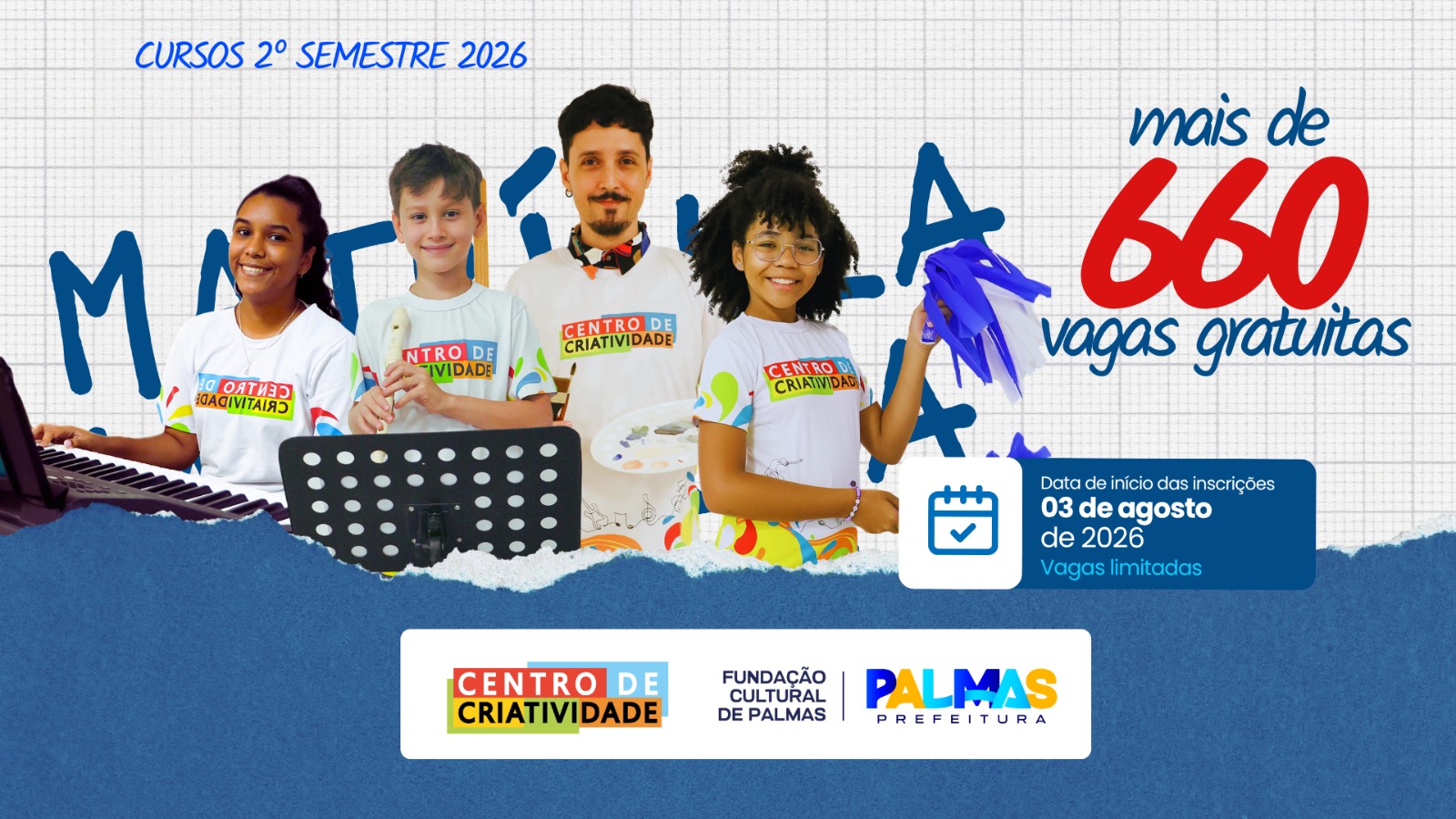 Fundação Cultural de Palmas abre período de inscrições para os cursos gratuitos de iniciação artística do Centro de Criatividade