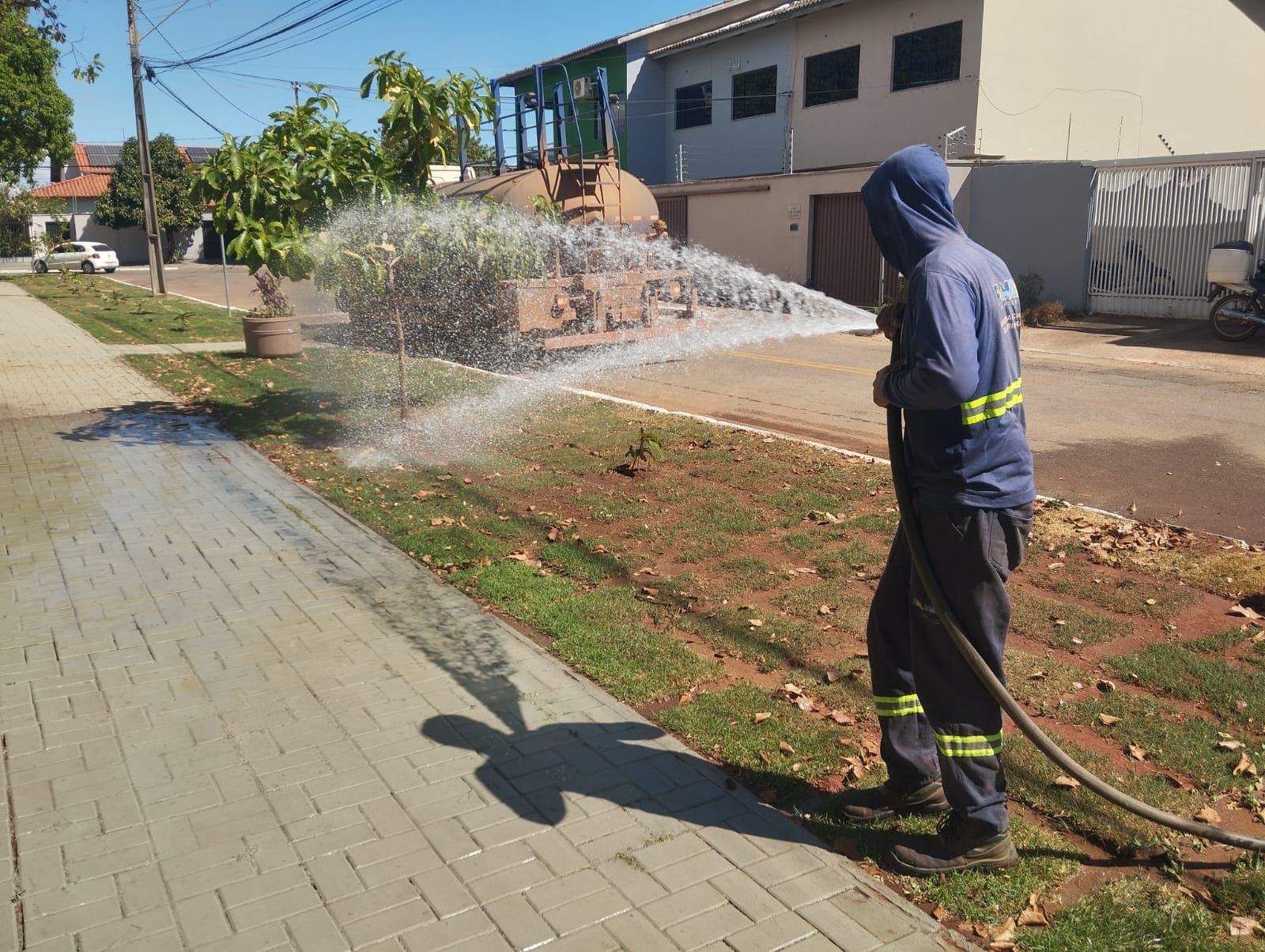 Praças de Palmas recebem manutenção diária com limpeza geral e poda de árvores