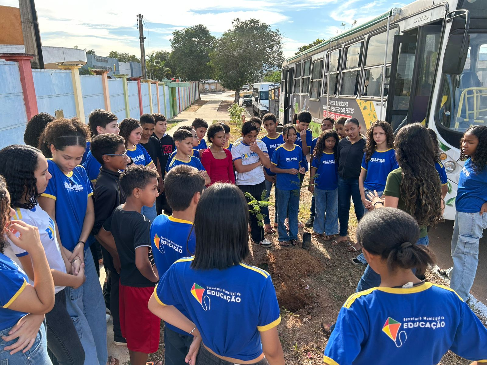 Dois pés de acácia foram plantados com o apoio da equipe do projeto Germinar