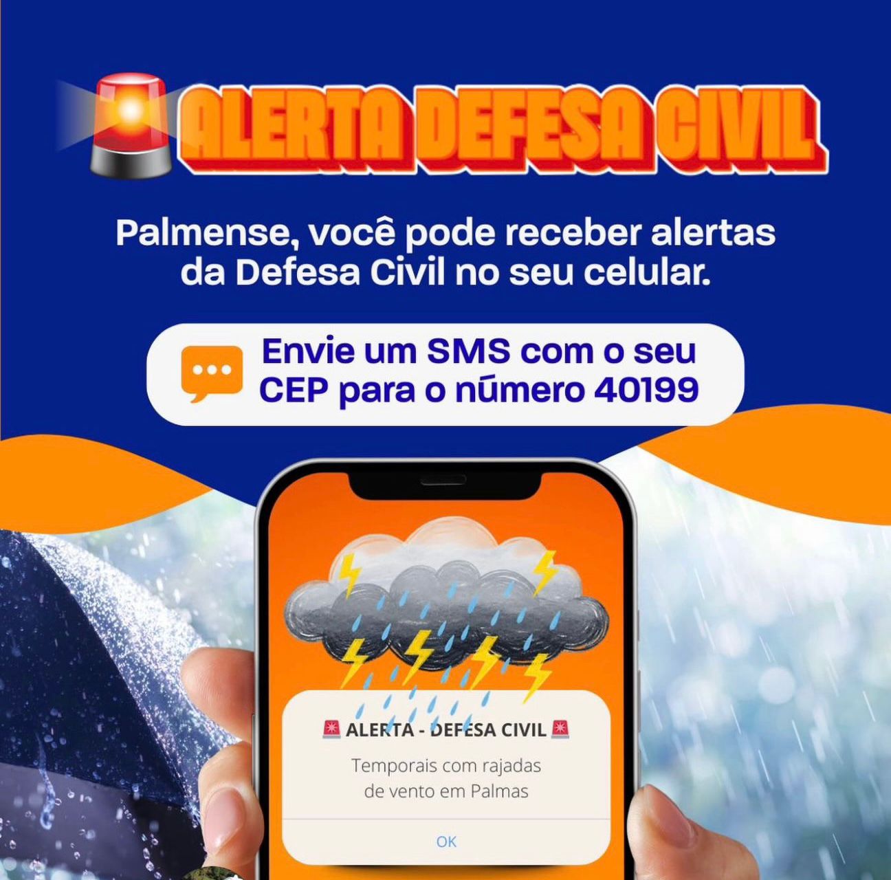 Defesa Civil de Palmas alerta a população sobre risco de chuva forte e granizo na noite do Revéillon