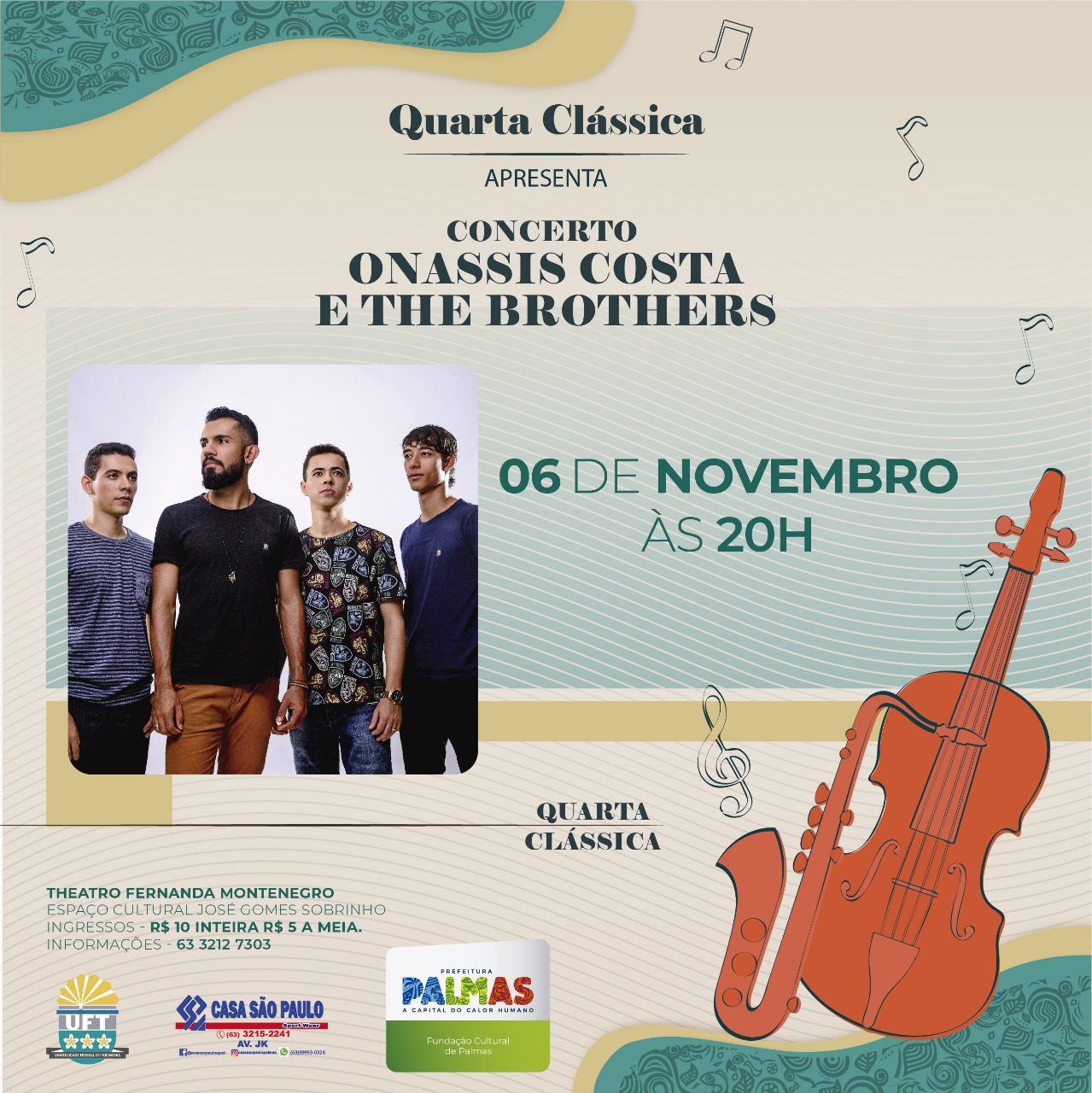 Quarta Clássica apresenta Onassis Costa e The Brothers no dia 06 de novembro