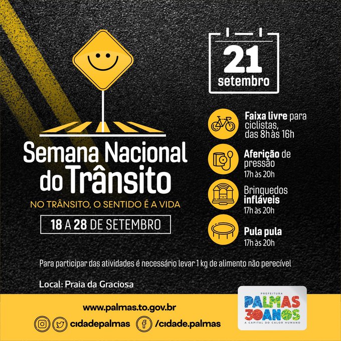 Ação educativa e social será um dos destaques na programação da Semana Nacional de Trânsito em Palmas neste sábado, 21, na Praia da Graciosa