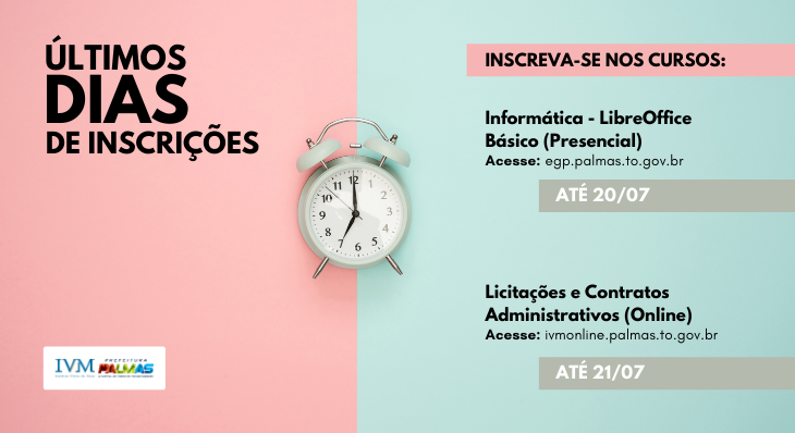 Inscrições para os cursos de ‘Informática - LibreOffice Básico’ e ‘Licitações e Contratos Administrativos’ terminam nesta semana