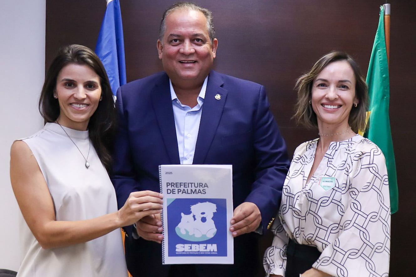 Gabriela Siqueira Campos, senador Eduardo Gomes e Meire Carreira durante reunião sobre investimentos na causa animal, em Palmas