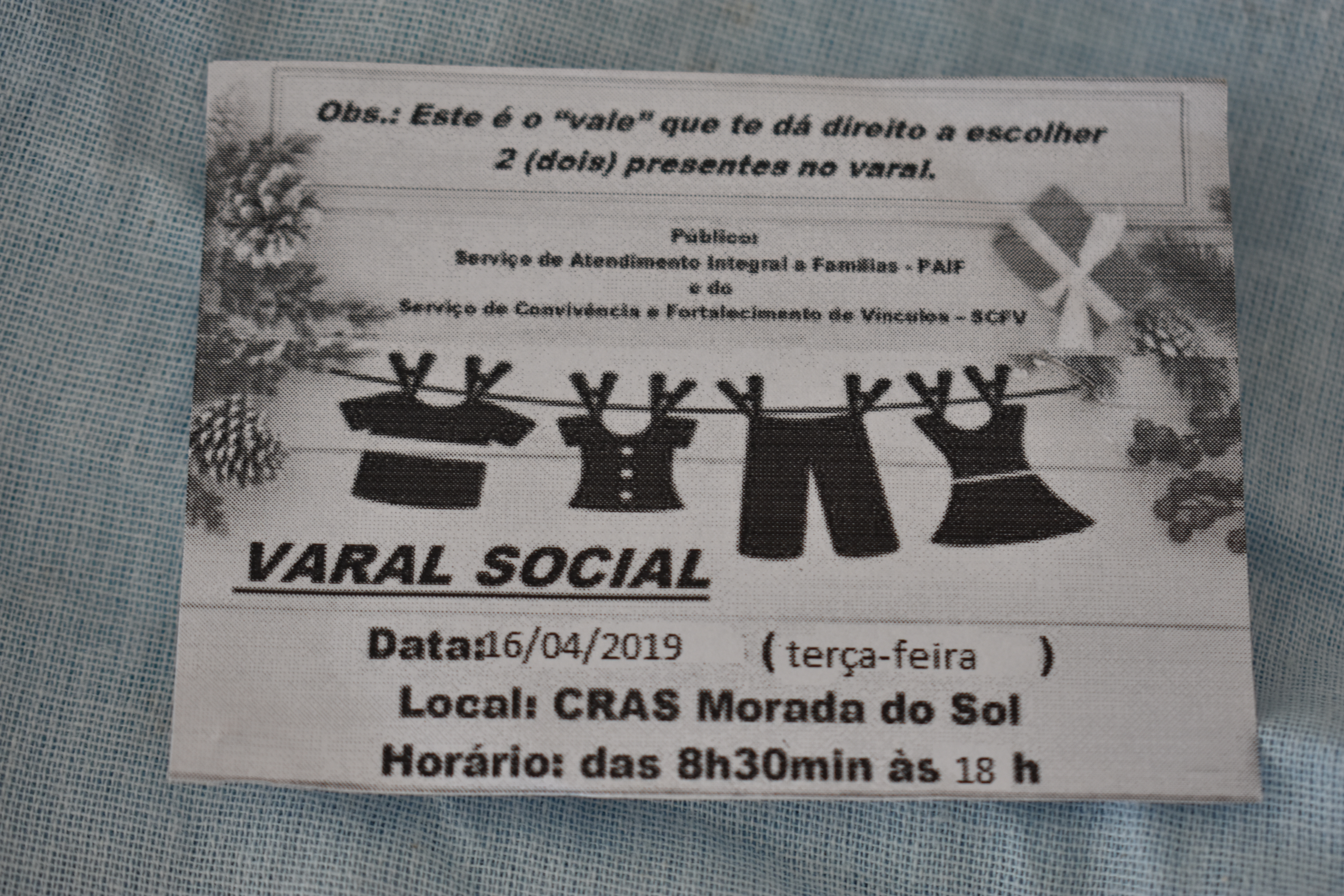 Primeiro Varal Social do Cras Morada do Sol recebe mais mil itens em doações e beneficia comunidade local