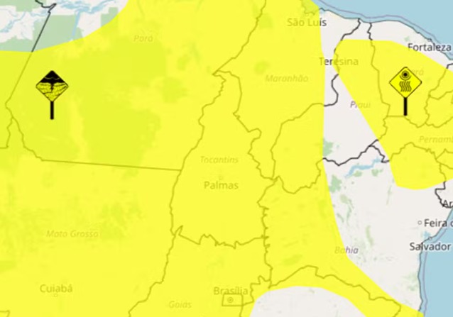 Instituto Nacional de Meteorologia emite alerta amarelo para Palmas até a manhã deste sábado, 13