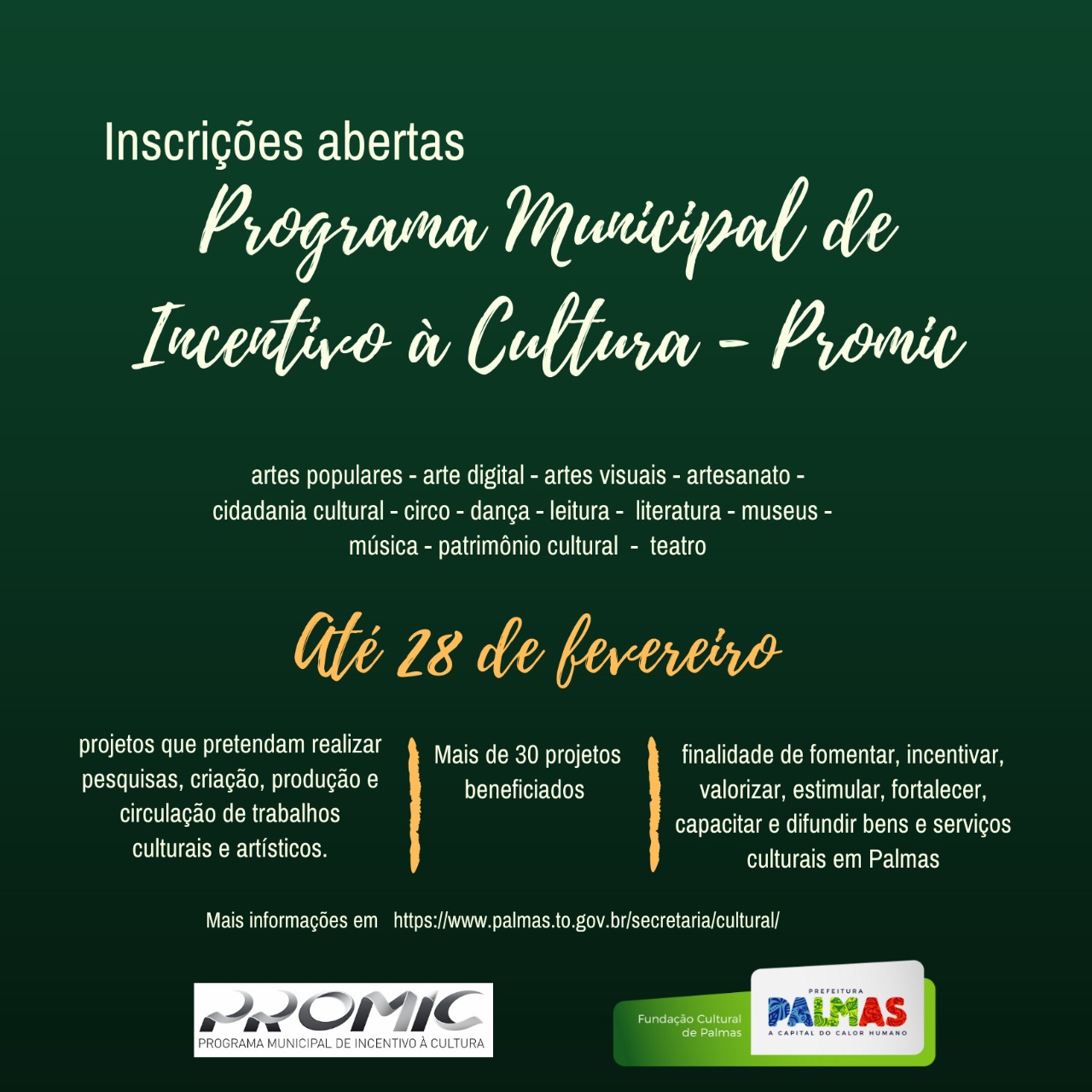 Prazo para inscrições para o Programa Municipal de Incentivo à Cultura se encerra nesta sexta, 28