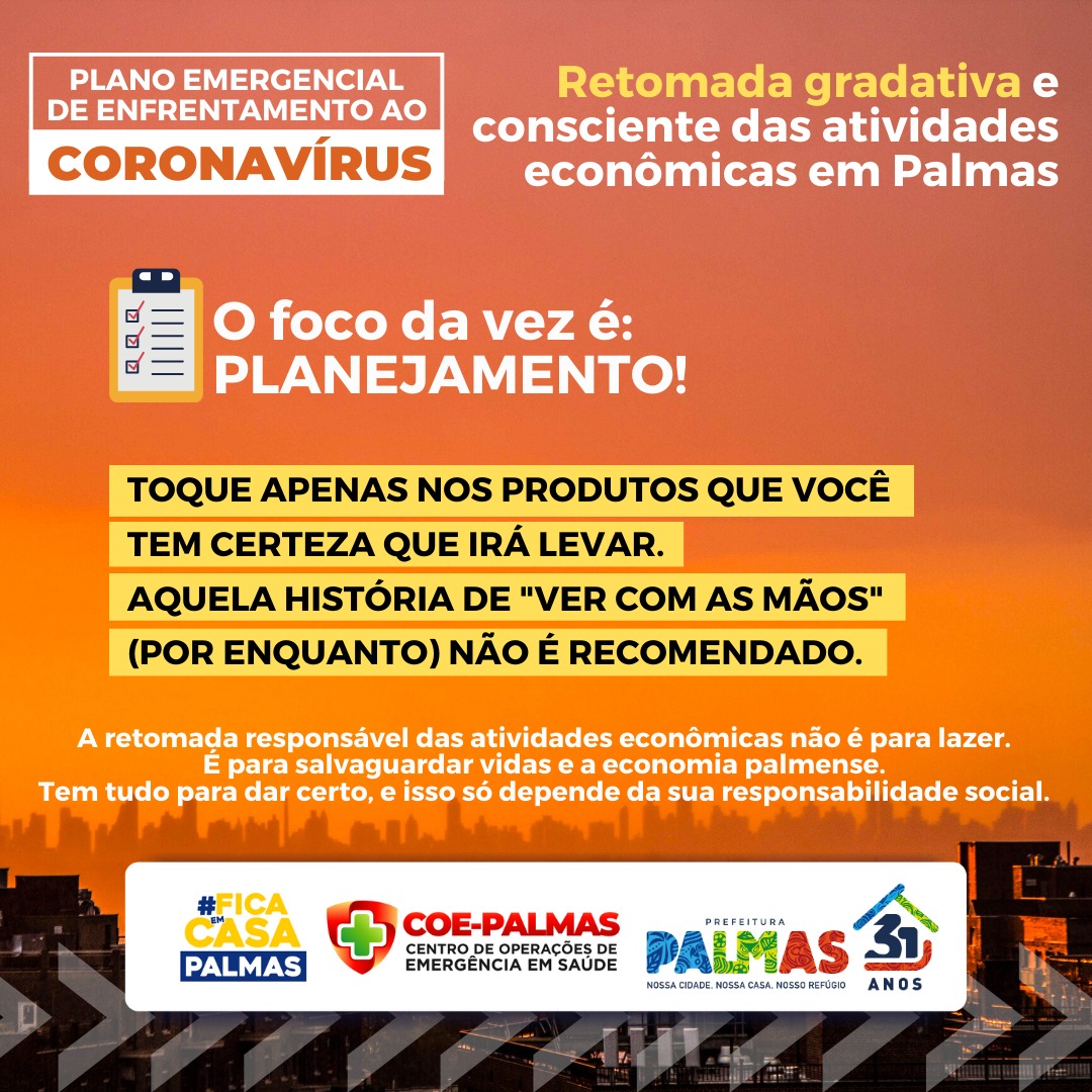 Com a retomada das atividades comerciais, Prefeitura de Palmas lança campanha de conscientização nas redes sociais