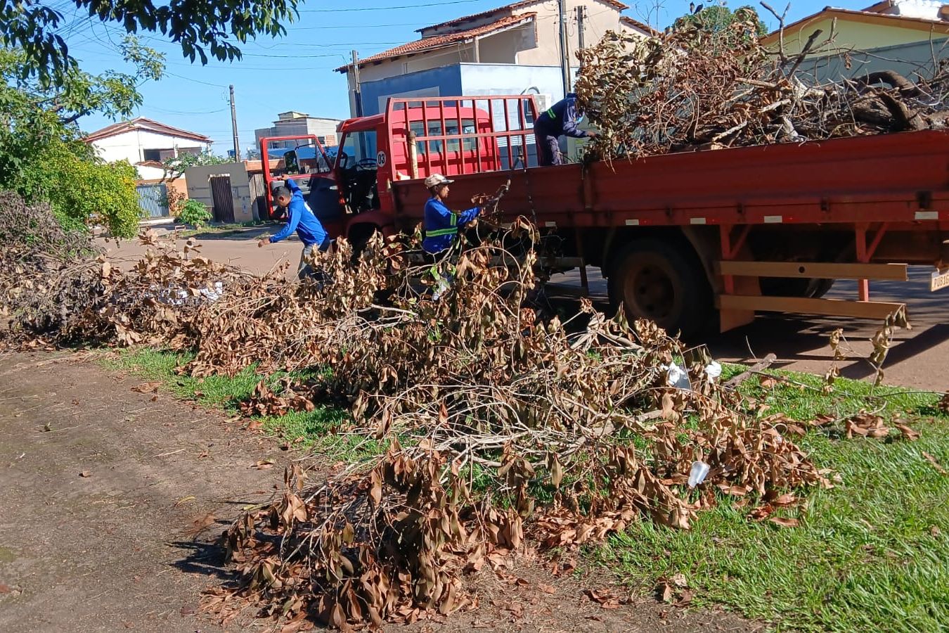 Trabalhadores retiram galhadas da Praça da Arno 31 - Foto: Zeladoria Urbana/Divulgação