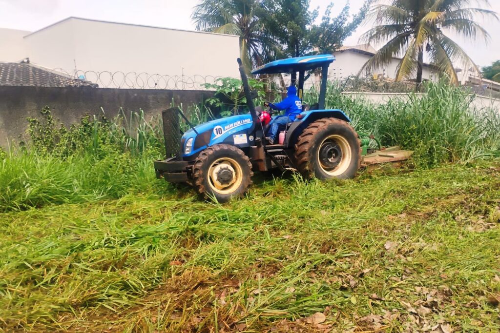 Roçagem mecanizada em área com grande volume de vegetação na Arne 24 (208 Norte) - Foto: Divulgação
