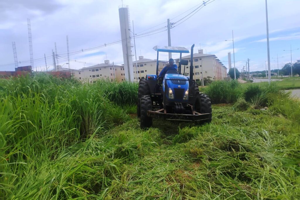 Vegetação na Arne 74 (606 Norte) sendo removida por meio da roçagem mecanizada - Foto: Divulgação